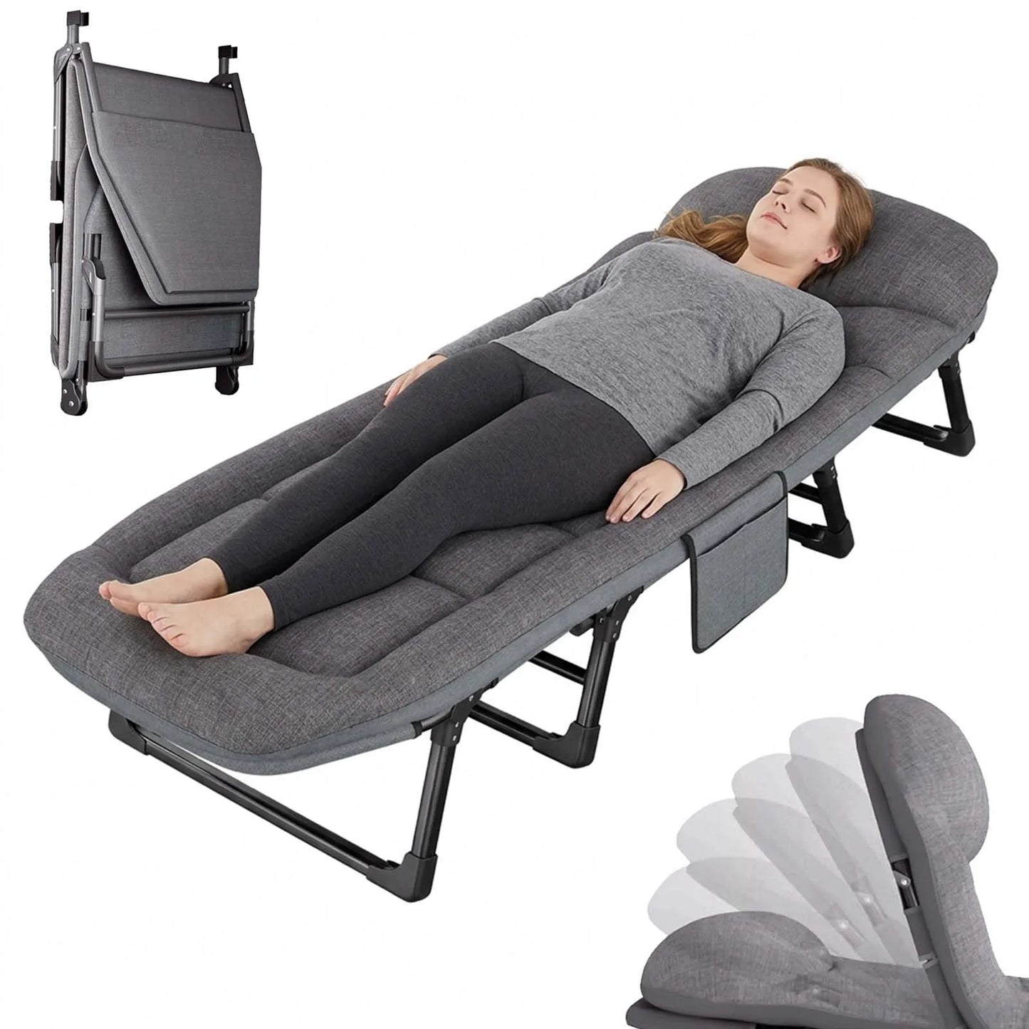 Outdoor Extra Large Single Bed Gear Adjustable Position Portable Foldable Camping Bed with Pillow Heavy Duty Strong Frame Bed