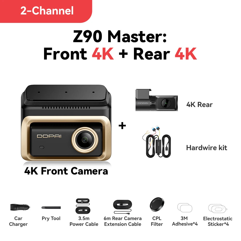 New DDPAI Z90Master 4K+4K Dual HDR Dash Cam Front Rear Car Camera Sony STARVIS 2 IMX678 ADAS Parking Monitor 5GHz WiFi 128G eMMC