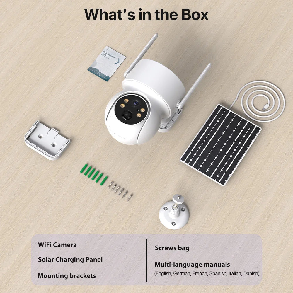 WONSDAR Built-in Battery WiFi PTZ Outdoor Wireless Solar IP Camera HD Video Surveillance Camera Long Time Standby iCSee