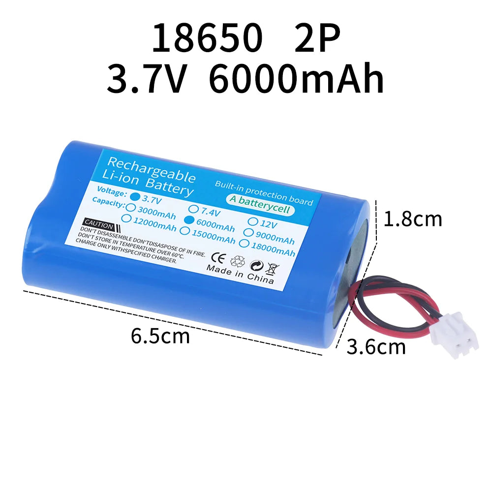 3.7v 7.4v 12v 18650 Li-ion battery 3000mAh 6000mAh 8000mah 9000mAh 12000mAh with PCB protection XH 2.54 2P Plug