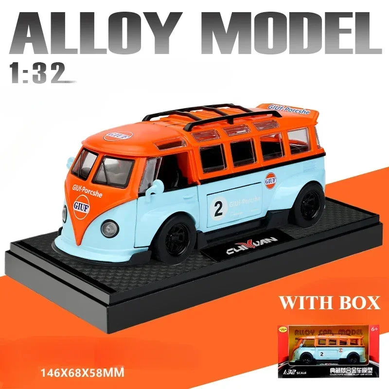 1:32 T1 Bus Model Sound Light Children Boy Diecast Toy Vehicle Collective Home Decor Metal Miniature Voiture