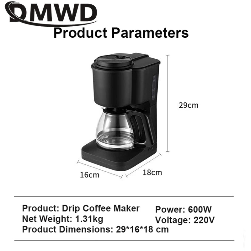 110V/220V Fully Automatic Drip Coffee Maker Multifunctional American Coffee Machine Tea Boiler Espresso Maker For Home Office