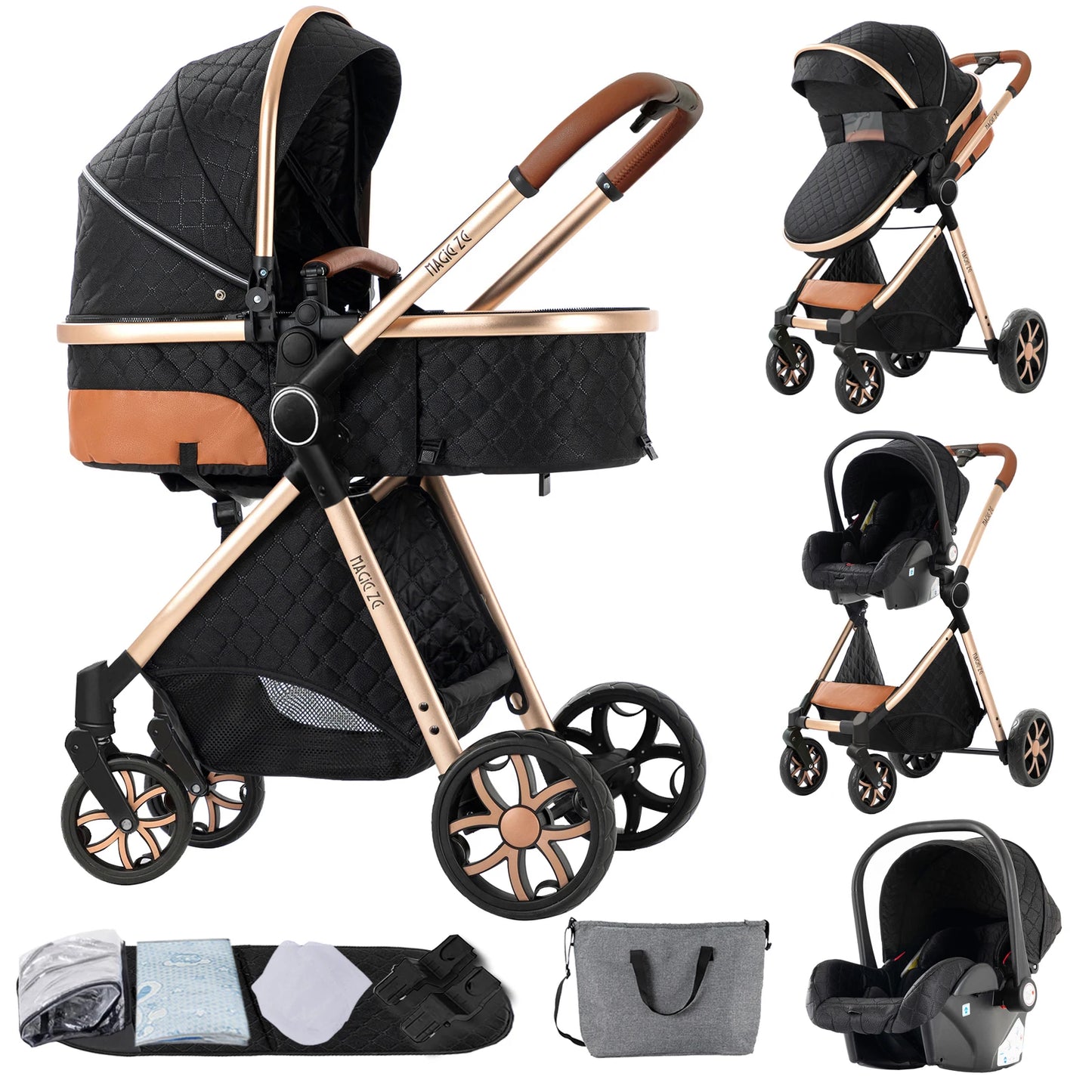Deluxe Baby Travel System Stroller with Bassinet & Car Seat — One-Hand Quick Fold, Lightweight and Portable for Adventures