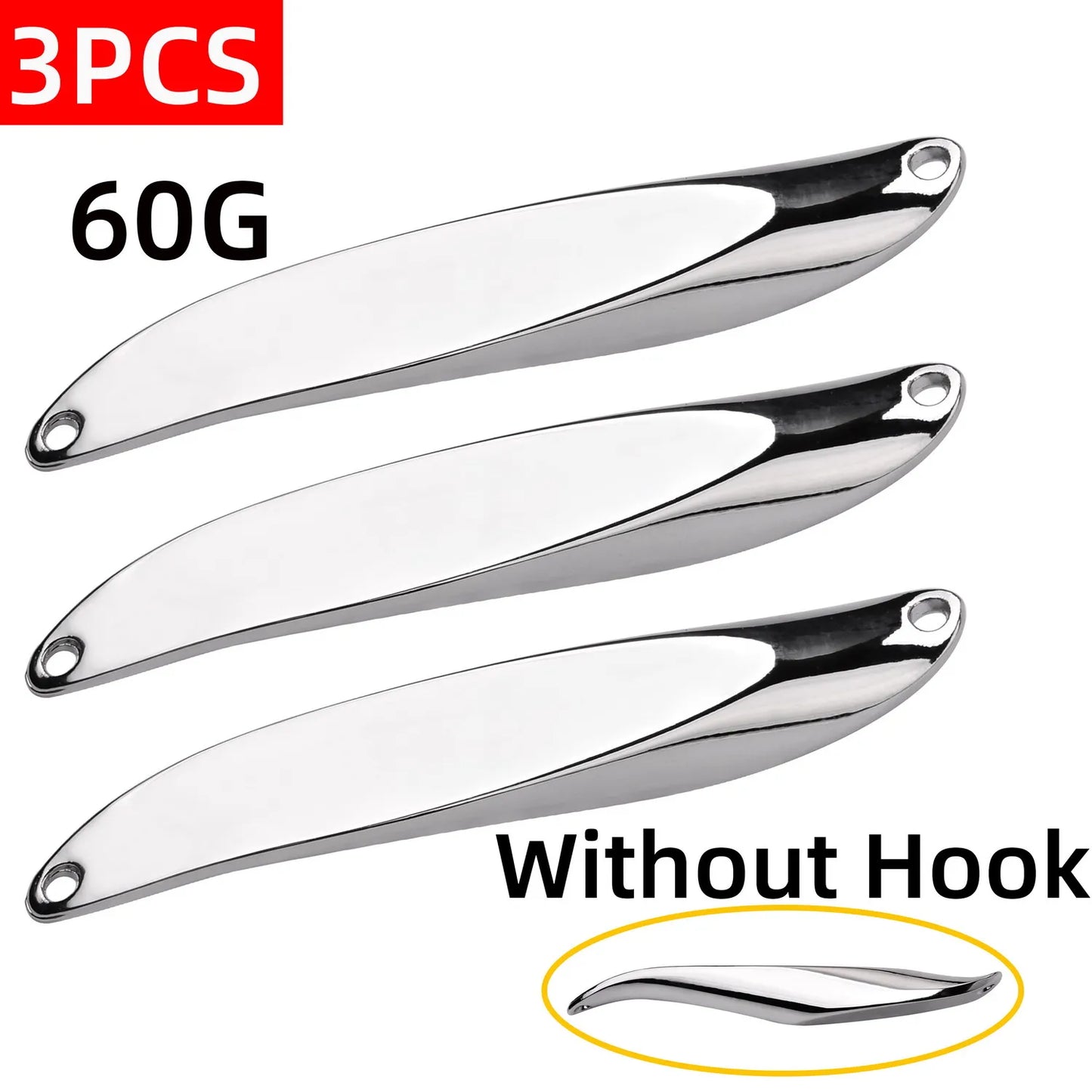 3PCS Hard Bait Silver Spoon Jigging Lure Metal Treble Hook Casting Blade Spinner Trolling Spoons Stainless Sheel Spinner Bait