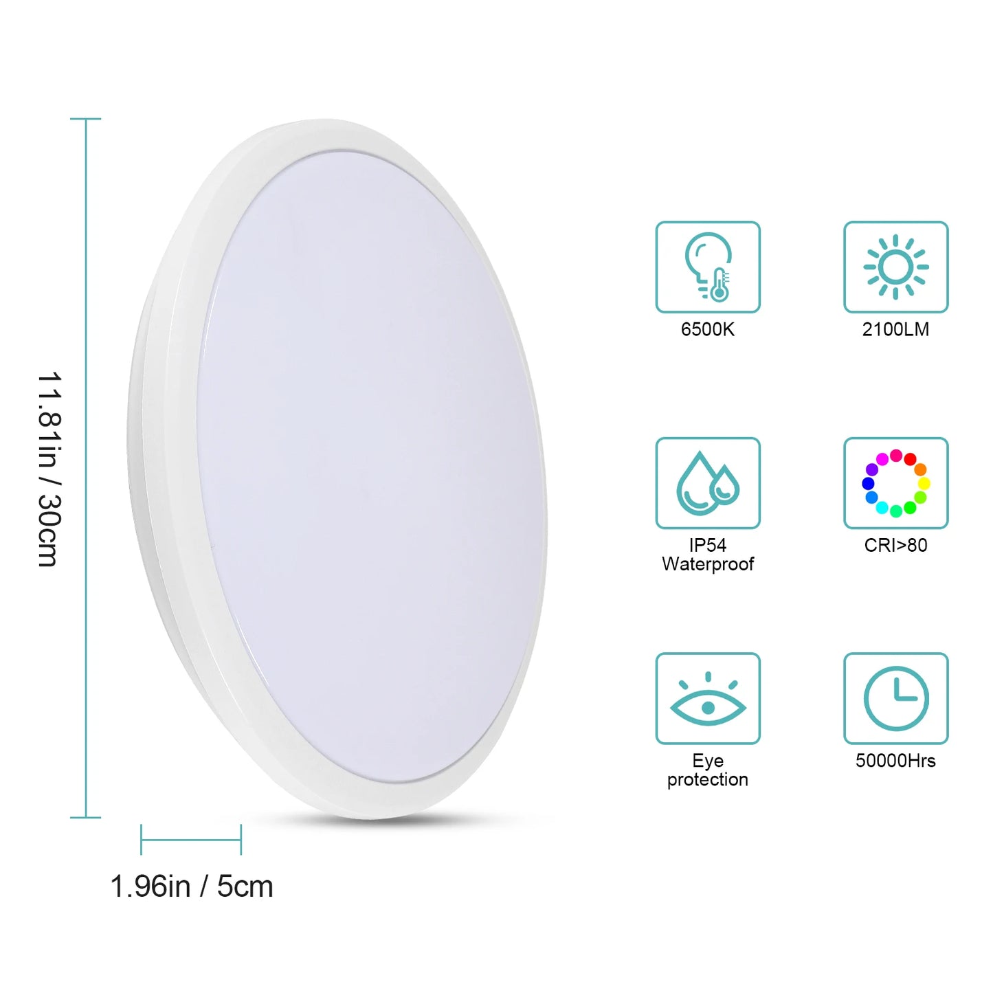 24W LED Round Ceiling Light, Waterproof Modern Black Plastic Flush Mount Fixture for Bedroom, Living Room, Kitchen