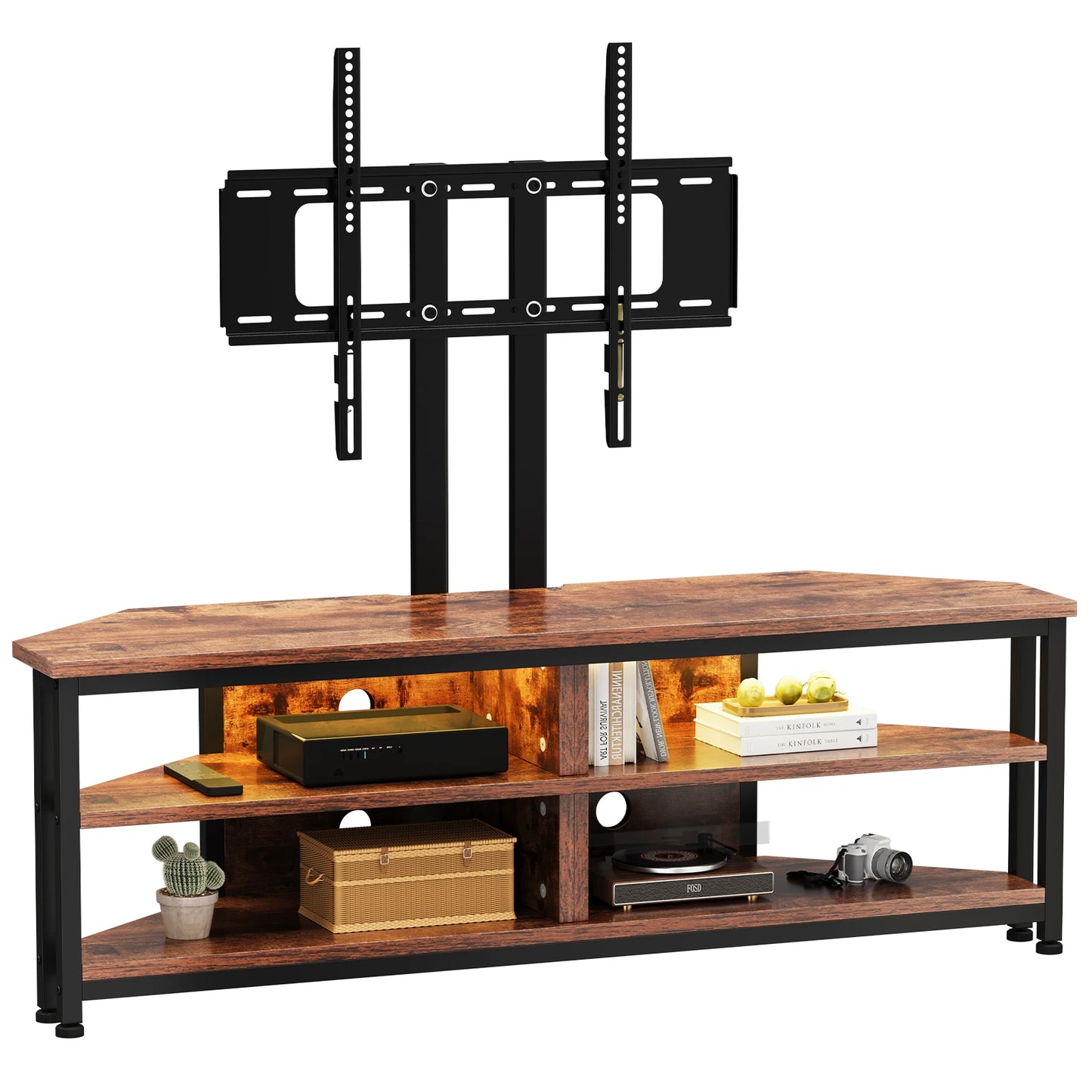 Dripex TV Stand Cabinet with LED Lighting and TV Mount, Corner Cabinet TV Unit for up to 70 Inch TV with Open Gaming Center