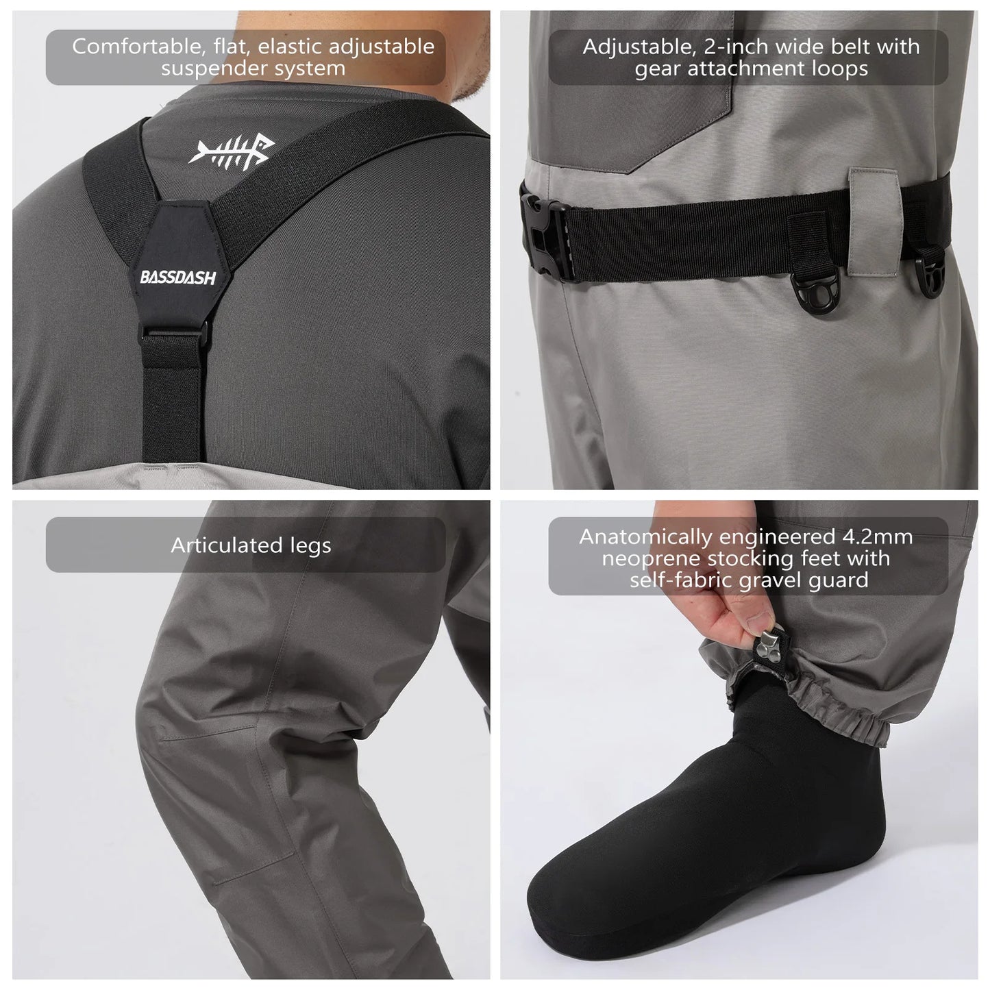 BASSDASH Fishing Wader Lightweight Stocking Foot FW08 Men’s Breathable Waders Waterproof Fly Fishing Chest