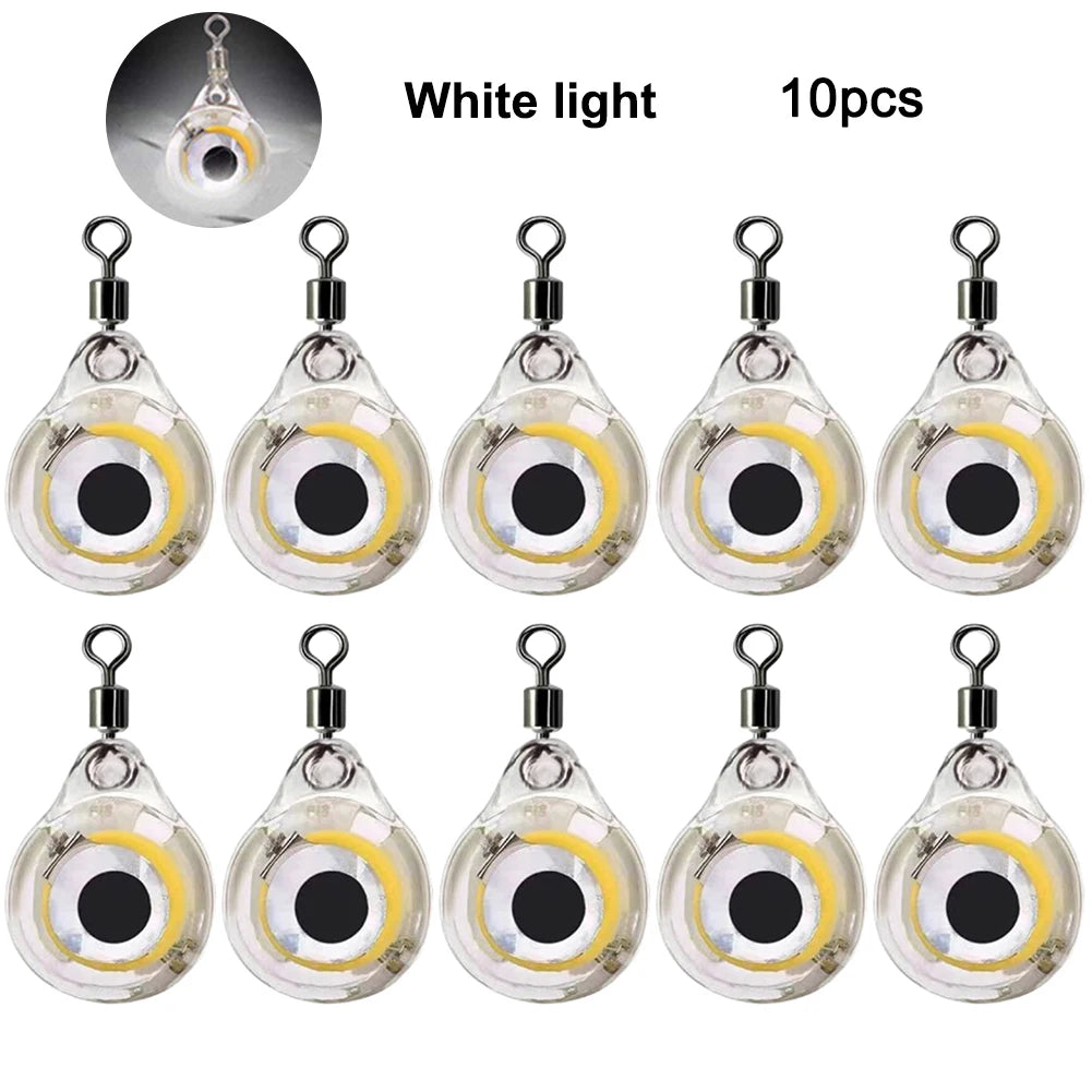 10pcs LED Attracting Fish Light Mini Deep Drop Underwater Eye Shape Fishing Light Squid Attractor Bait Luminous Lure Fish Lamp