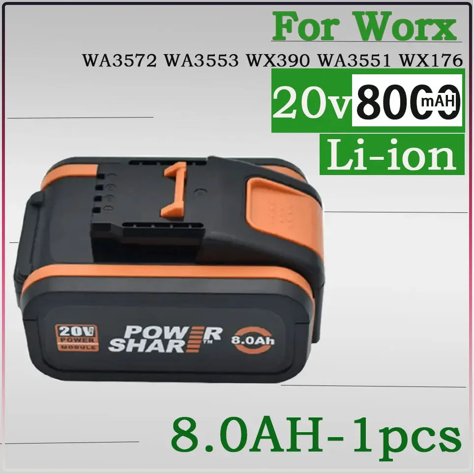 Worx Original 20V 8.0Ah Lithium battery Rechargeable WA3553 WA3551 WA3553.1 WA3570 for All WORX Electric and Garden Tools