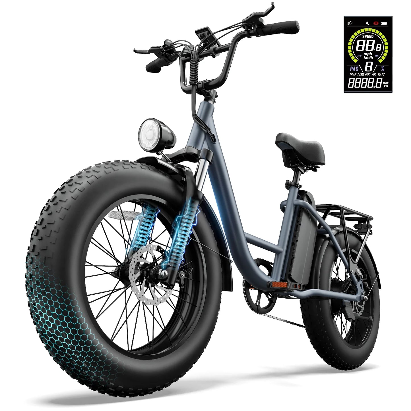 URLIFE E20PRO All-Terrain 20" Fat Tire E-Bike 1500W Motor 48V 15.6Ah Battery 100 Mi Range Color Display & Front Suspension