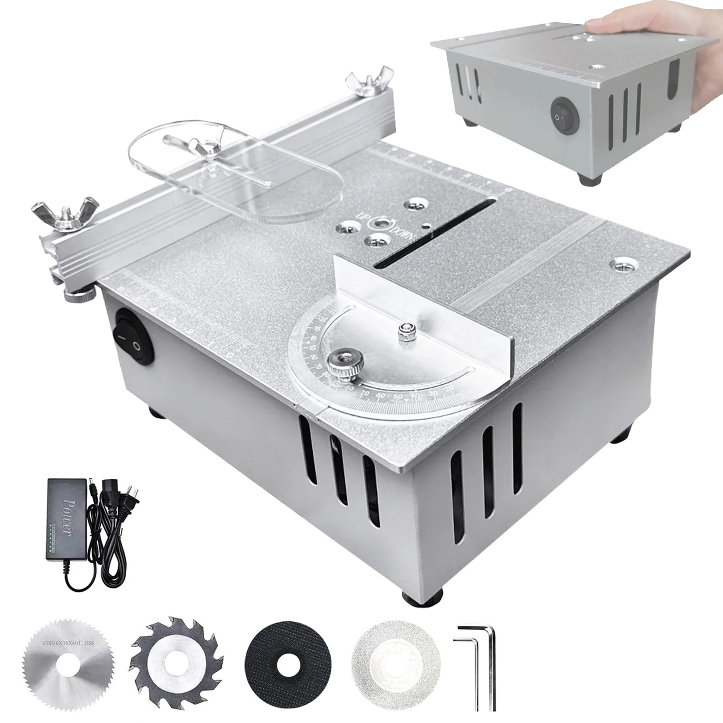 Circular Table Saw Mini Bench Saw and Belt Sander 7 Speeds Cutting Depth for Wood Plastic Stone Metal DIY Woodworking Projects