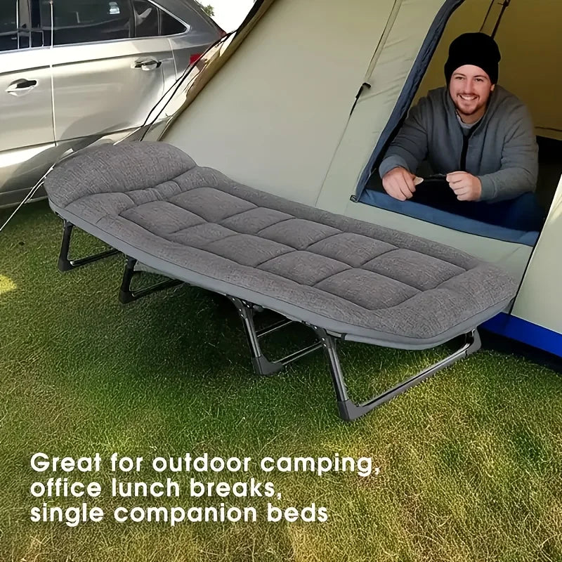 Outdoor Extra Large Single Bed Gear Adjustable Position Portable Foldable Camping Bed with Pillow Heavy Duty Strong Frame Bed