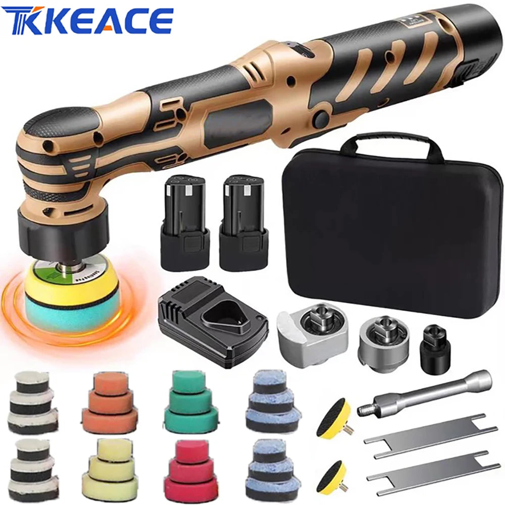 TKKEACE Cordless Mini Car Polisher 110-240V 12V Micro Cordless Scratches Killer DA/RO Car Polisher 11 Speed 1/2/3inch 30 Pads