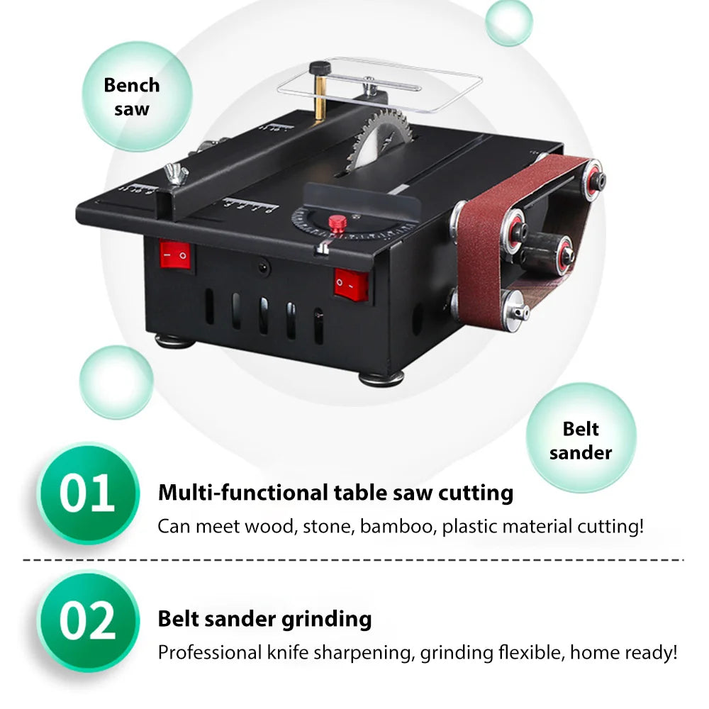 Circular Table Saw Mini Bench Saw and Belt Sander 7 Speeds Cutting Depth for Wood Plastic Stone Metal DIY Woodworking Projects