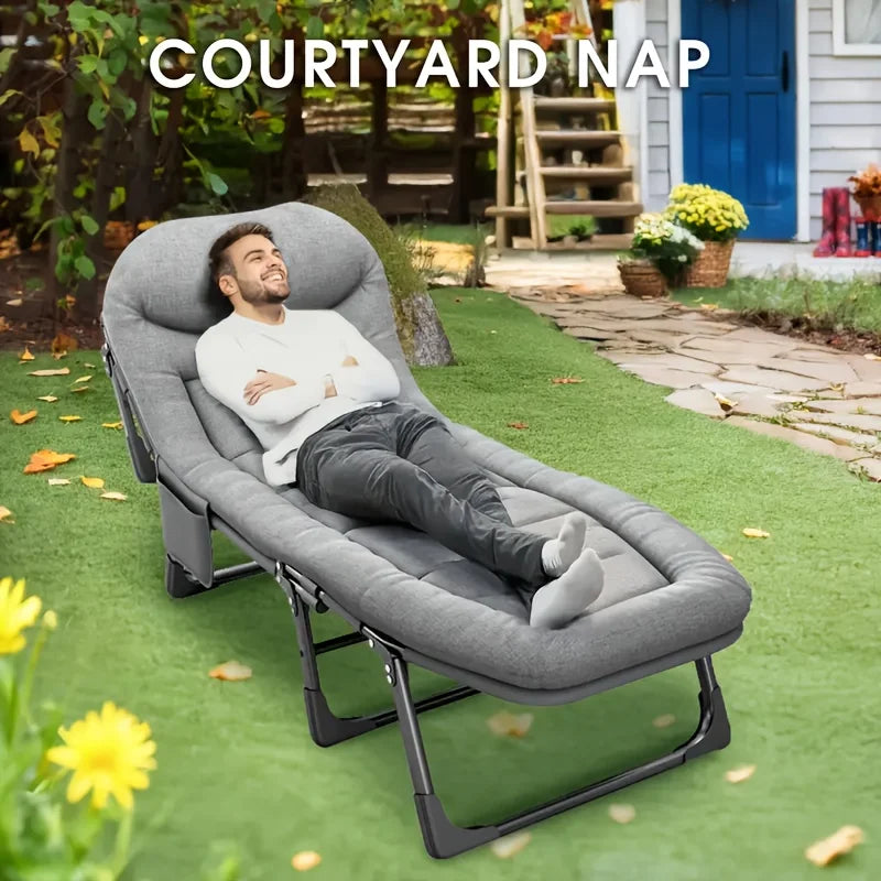 Outdoor Extra Large Single Bed Gear Adjustable Position Portable Foldable Camping Bed with Pillow Heavy Duty Strong Frame Bed