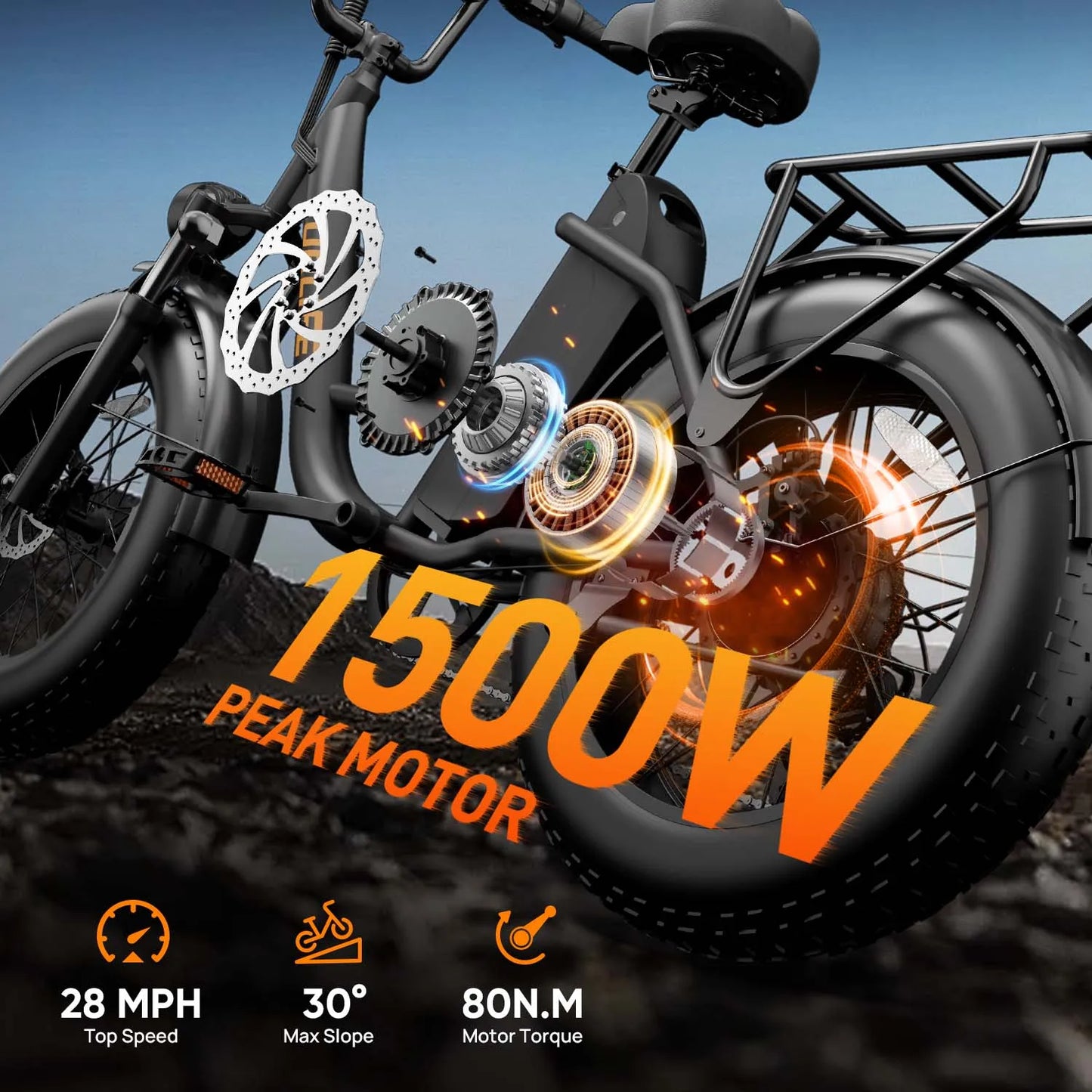 URLIFE E20PRO All-Terrain 20" Fat Tire E-Bike 1500W Motor 48V 15.6Ah Battery 100 Mi Range Color Display & Front Suspension