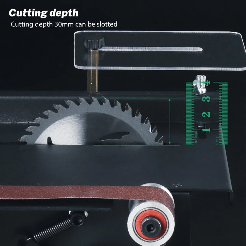 Circular Table Saw Mini Bench Saw and Belt Sander 7 Speeds Cutting Depth for Wood Plastic Stone Metal DIY Woodworking Projects