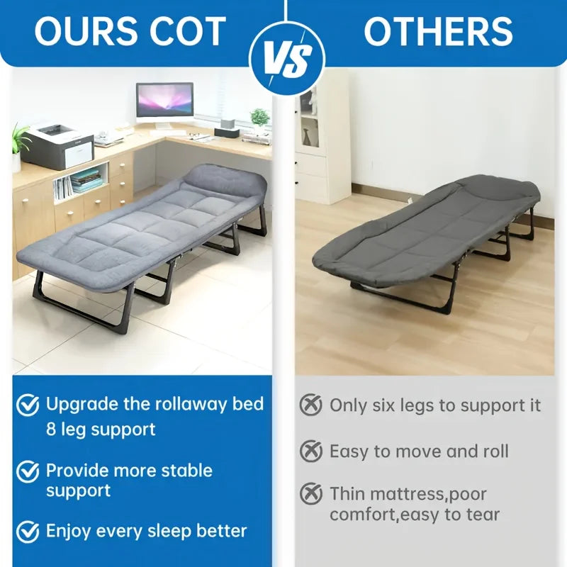 Outdoor Extra Large Single Bed Gear Adjustable Position Portable Foldable Camping Bed with Pillow Heavy Duty Strong Frame Bed