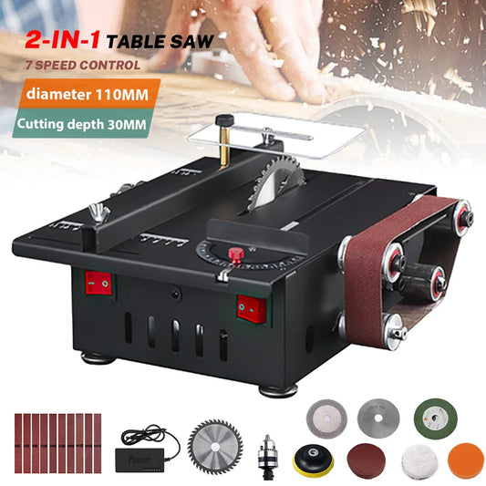 Circular Table Saw Mini Bench Saw and Belt Sander 7 Speeds Cutting Depth for Wood Plastic Stone Metal DIY Woodworking Projects
