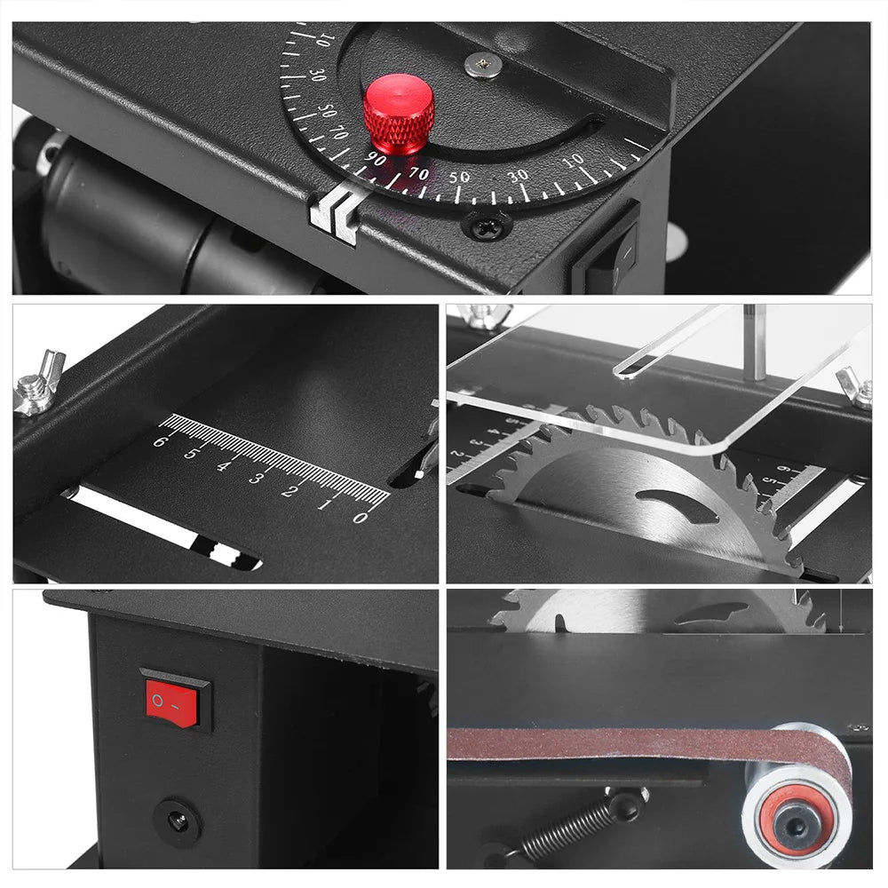 Circular Table Saw Mini Bench Saw and Belt Sander 7 Speeds Cutting Depth for Wood Plastic Stone Metal DIY Woodworking Projects