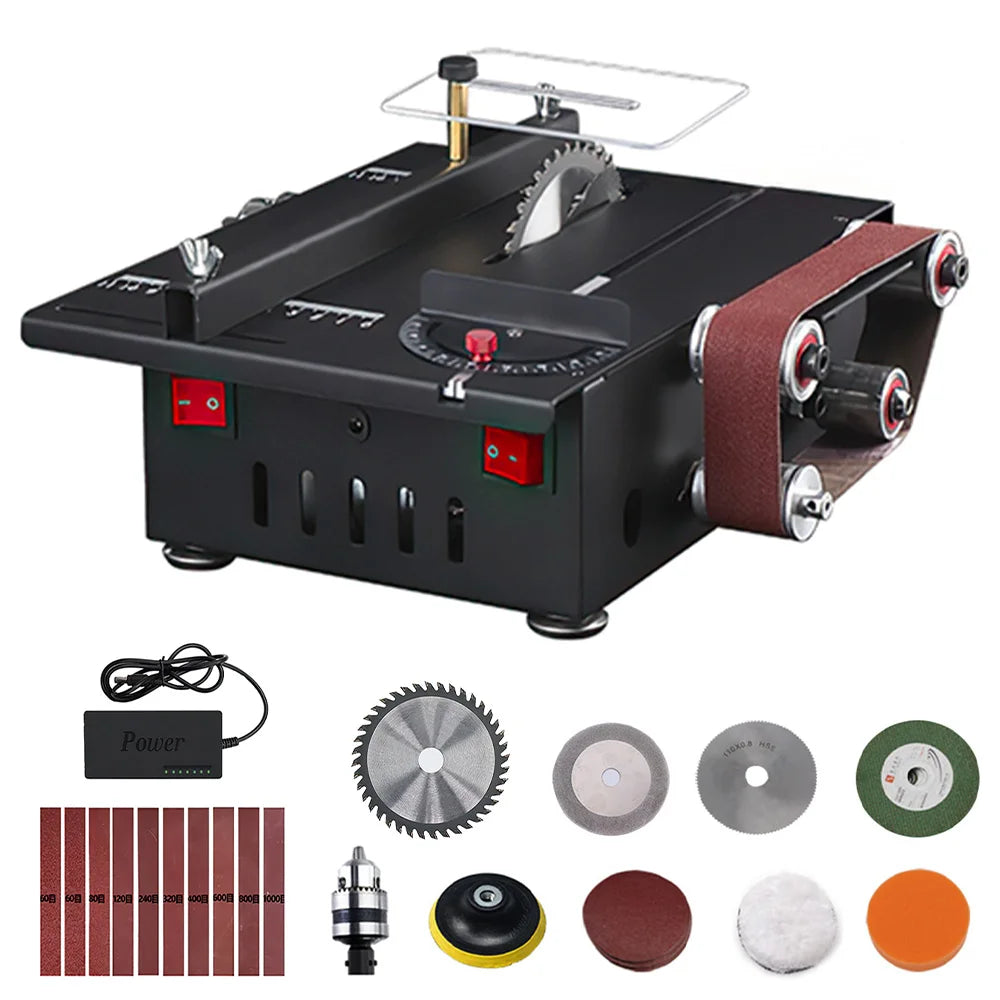 Circular Table Saw Mini Bench Saw and Belt Sander 7 Speeds Cutting Depth for Wood Plastic Stone Metal DIY Woodworking Projects