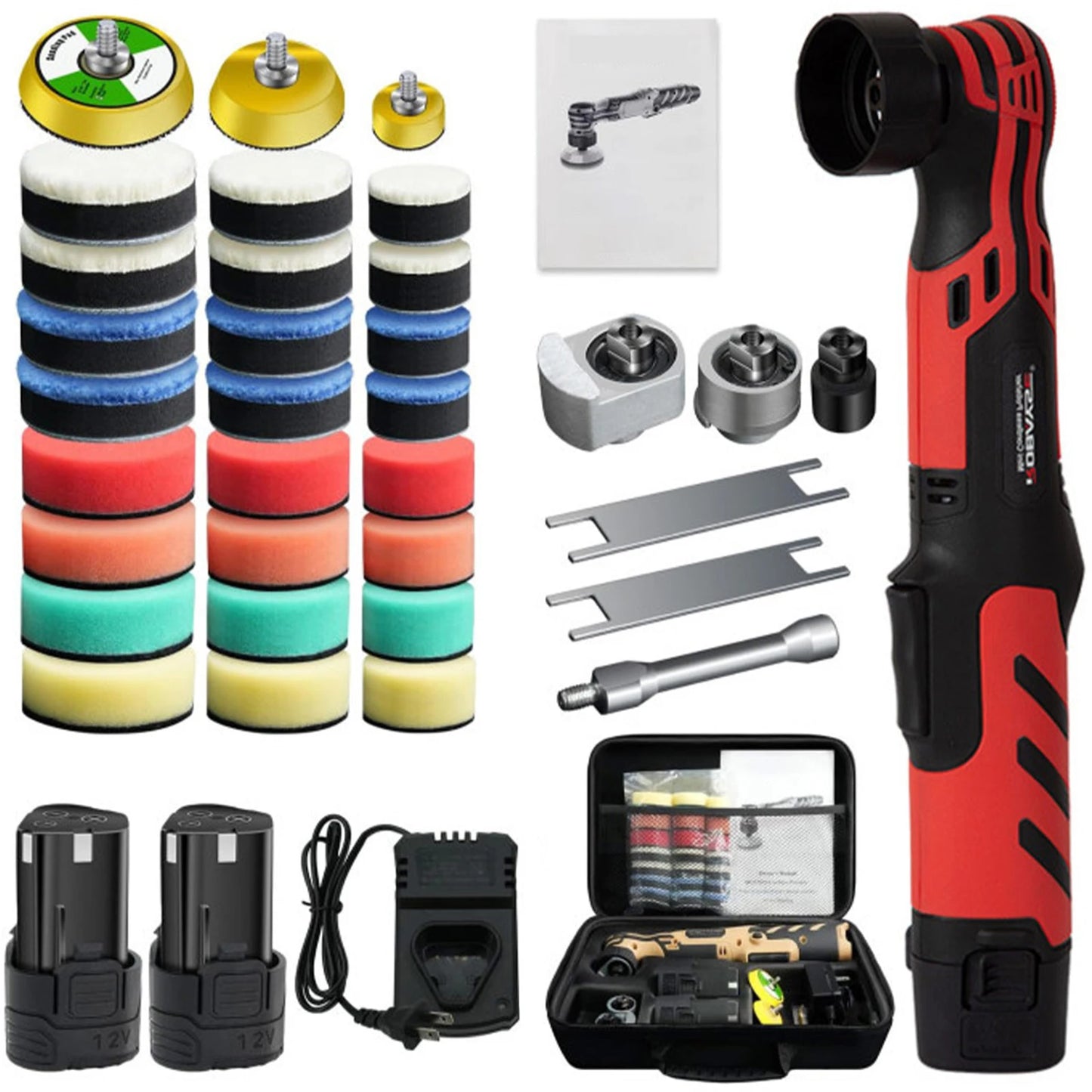 TKKEACE Cordless Mini Car Polisher 110-240V 12V Micro Cordless Scratches Killer DA/RO Car Polisher 11 Speed 1/2/3inch 30 Pads