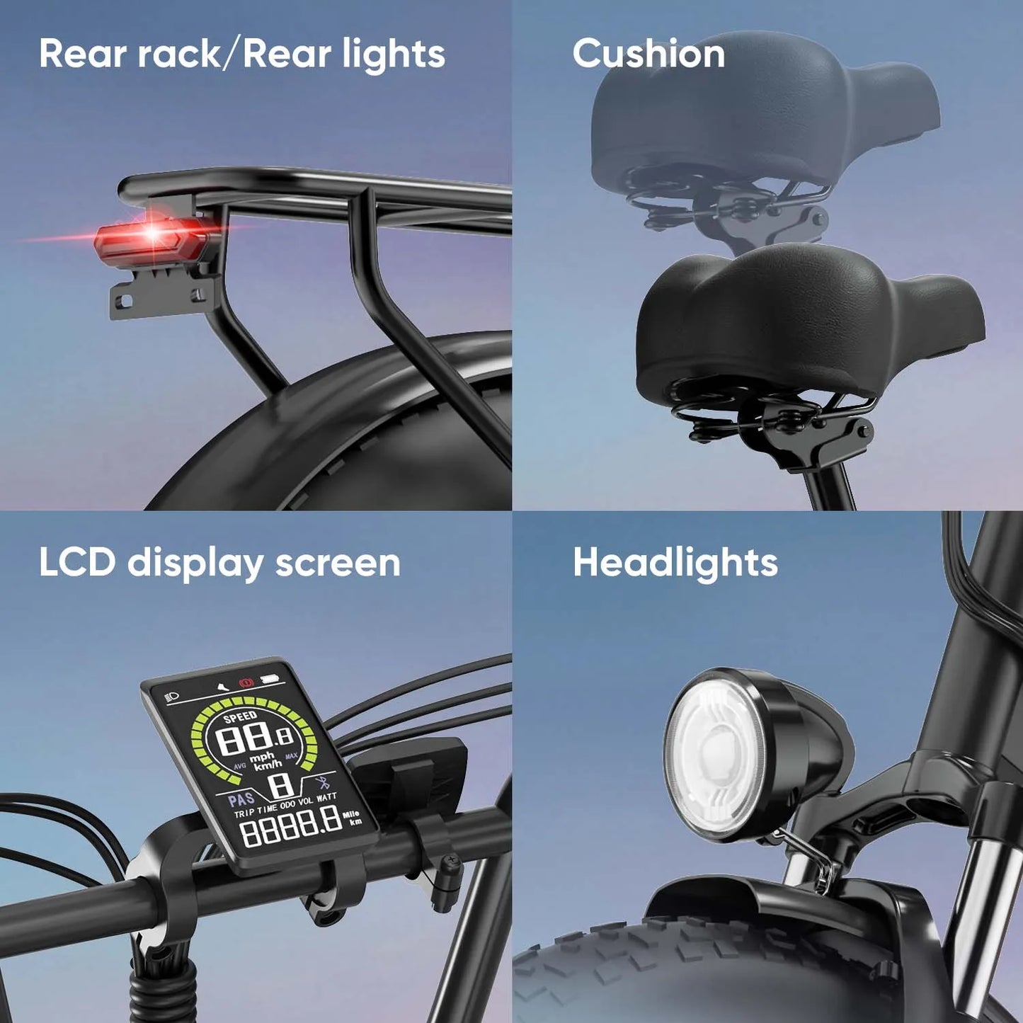 URLIFE E20PRO All-Terrain 20" Fat Tire E-Bike 1500W Motor 48V 15.6Ah Battery 100 Mi Range Color Display & Front Suspension