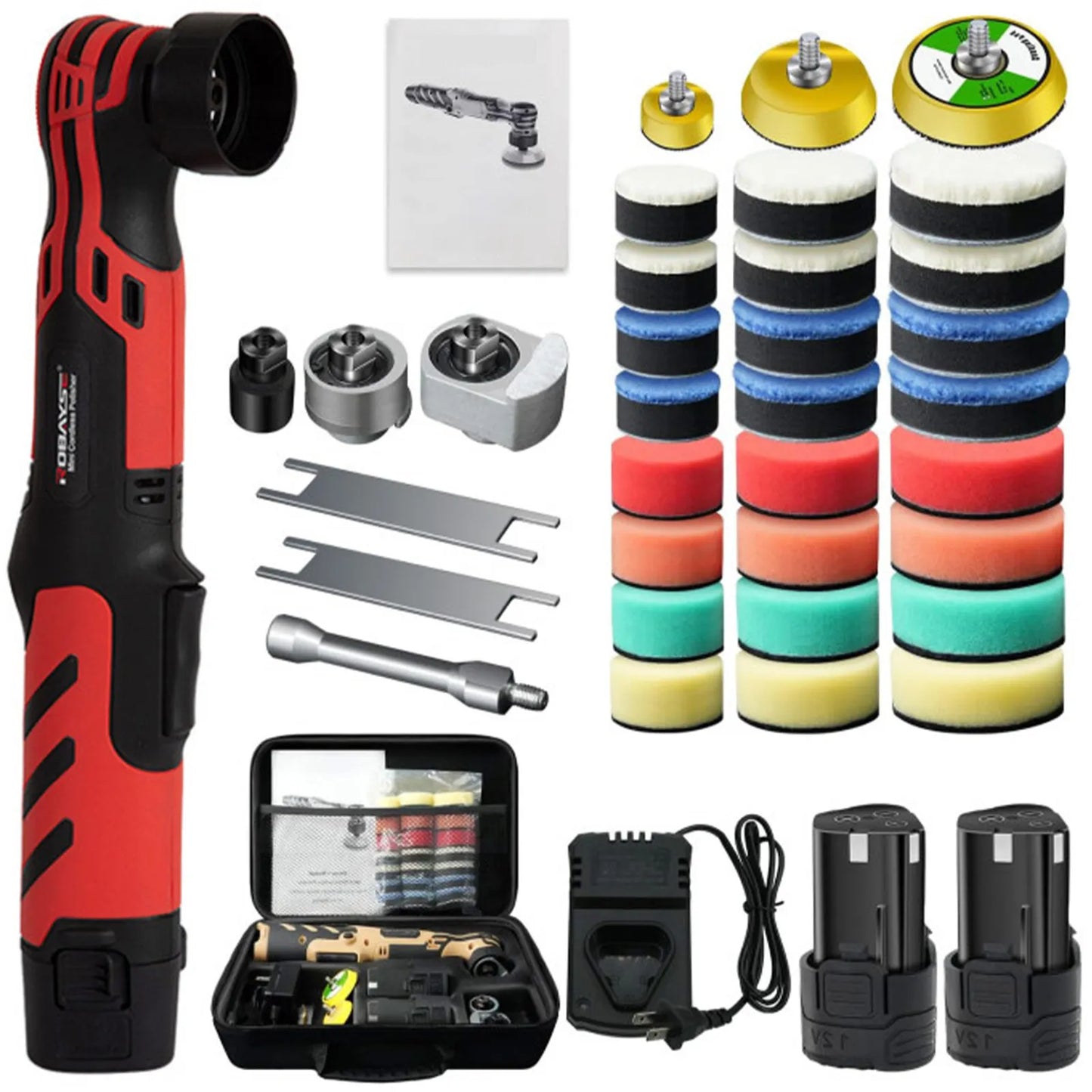 TKKEACE Cordless Mini Car Polisher 110-240V 12V Micro Cordless Scratches Killer DA/RO Car Polisher 11 Speed 1/2/3inch 30 Pads
