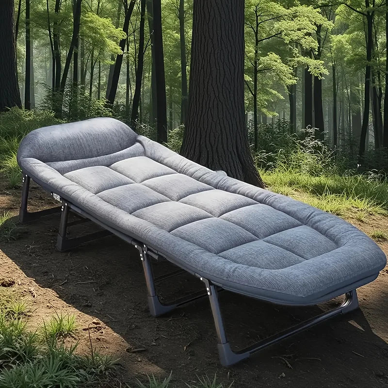 Outdoor Extra Large Single Bed Gear Adjustable Position Portable Foldable Camping Bed with Pillow Heavy Duty Strong Frame Bed