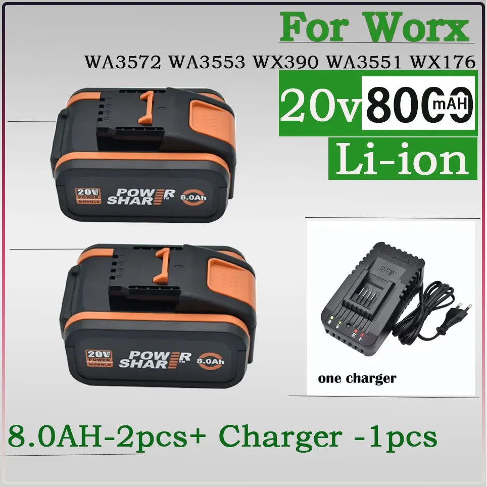 Worx Original 20V 8.0Ah Lithium battery Rechargeable WA3553 WA3551 WA3553.1 WA3570 for All WORX Electric and Garden Tools