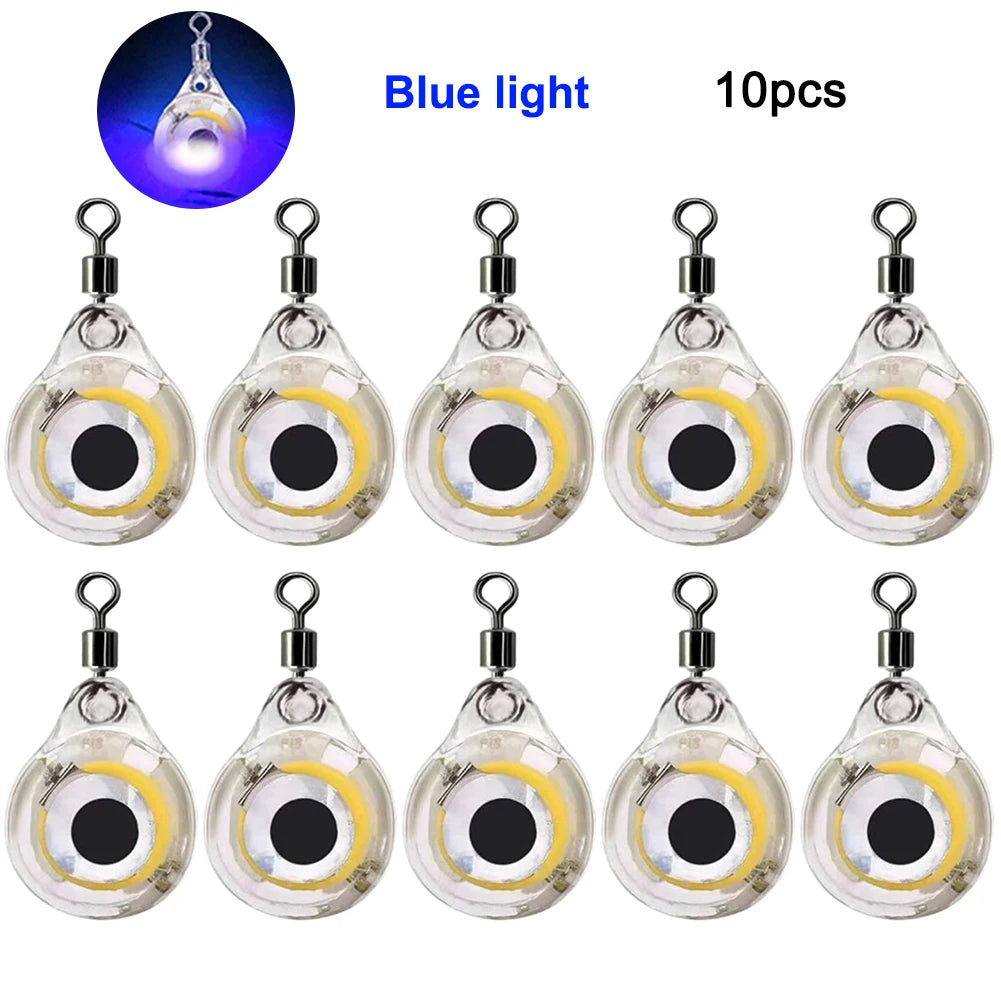 10pcs LED Attracting Fish Light Mini Deep Drop Underwater Eye Shape Fishing Light Squid Attractor Bait Luminous Lure Fish Lamp