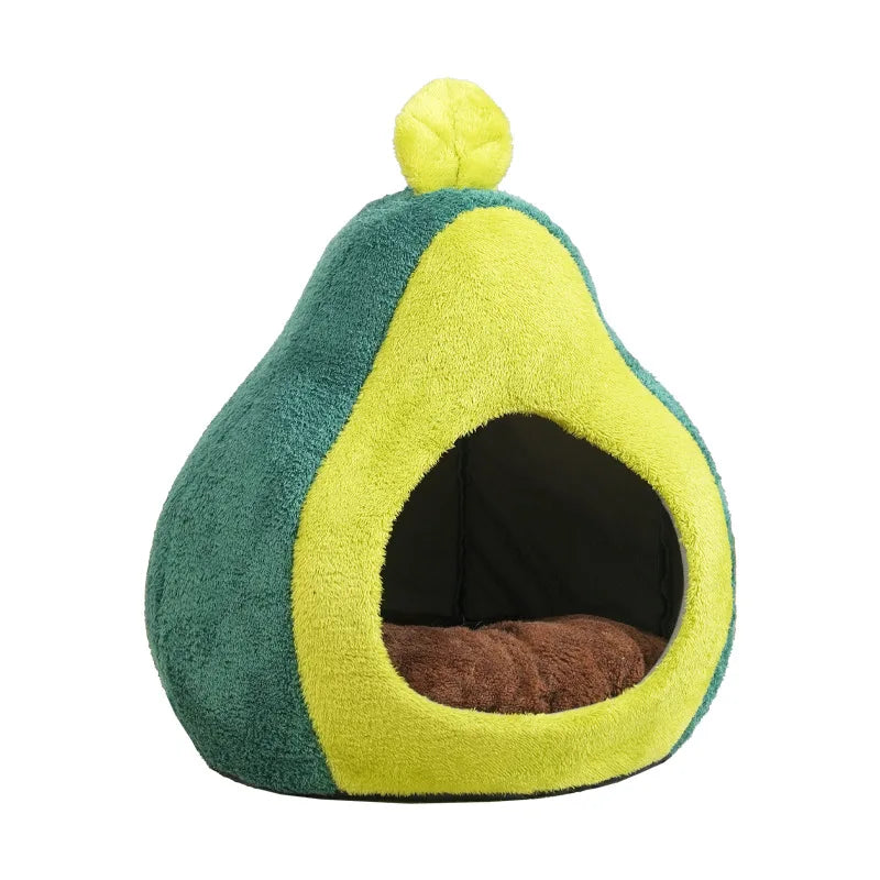 Cat House for Indoor Cats Cute Avocado Shaped Small Dog Bed with Hanging Toys Warm and Cozy Covered Cat Bed for Puppies and Cats