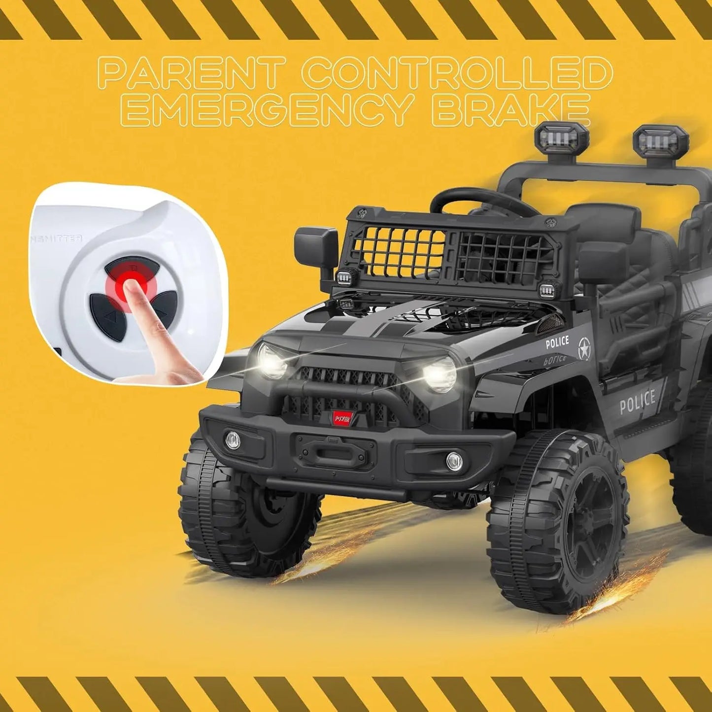 Electric Car Kid 12V Children's Ride On Off-Road Car Toys with Suspension Spring/LED Lights/Bluetooth/2 Speeds for 3 to 8 Years