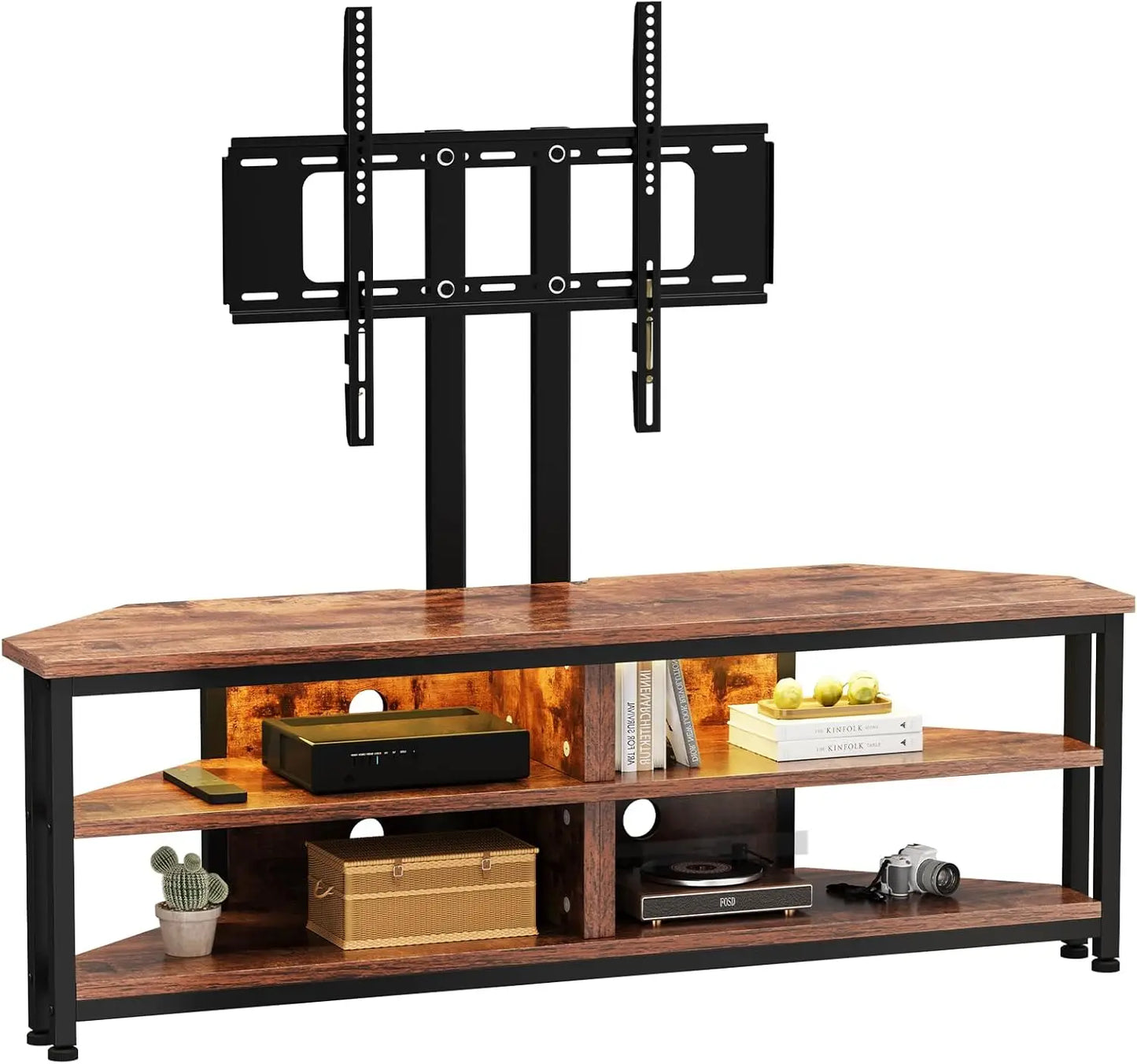 Dripex TV Stand Cabinet with LED Lighting and TV Mount, Corner Cabinet TV Unit for up to 70 Inch TV with Open Gaming Center