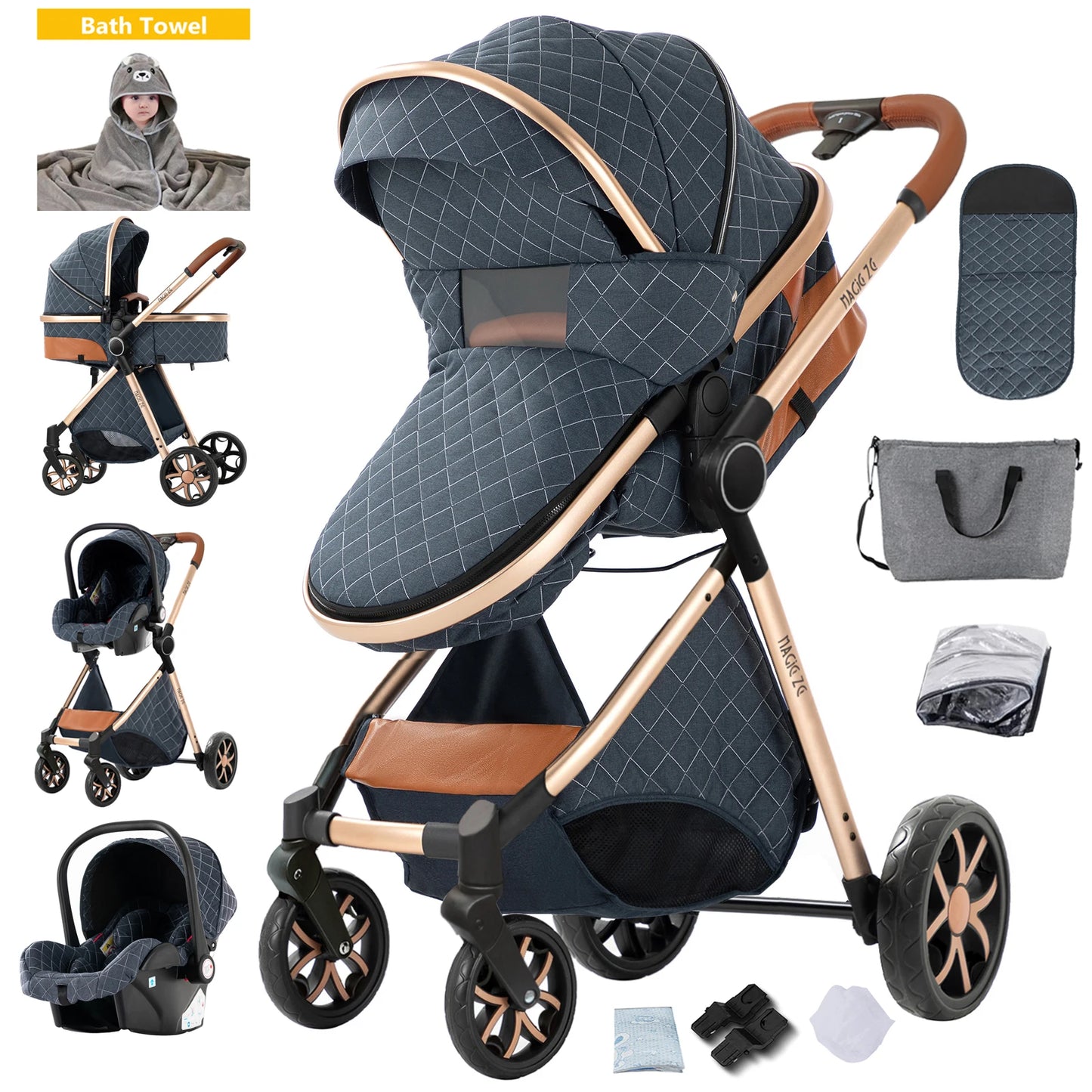 Baby stroller lightweight strollers 3 in 1 Baby carriage baby cart Baby carriage 3 in 1 Multiple stroller cradle for newborns