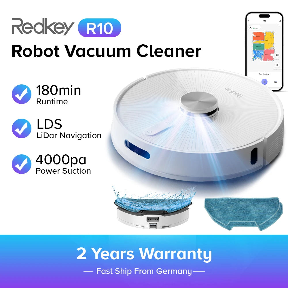 Robot Vacuum Cleaner Redkey R10 ,LiDAR Navigation,APP Control,4000PA Suction,Smart Home Mop,Floor Carpet Washing Tool(1000W)
