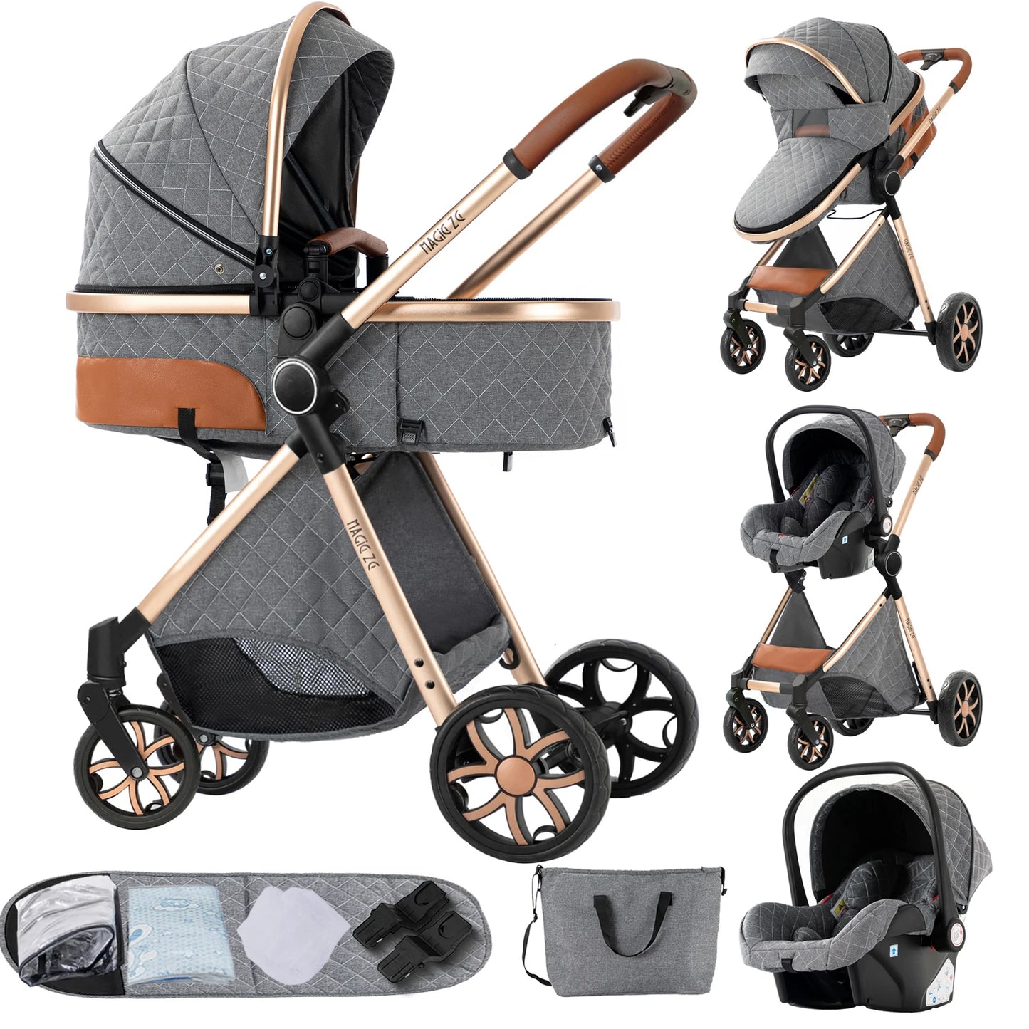 Deluxe Baby Travel System Stroller with Bassinet & Car Seat — One-Hand Quick Fold, Lightweight and Portable for Adventures