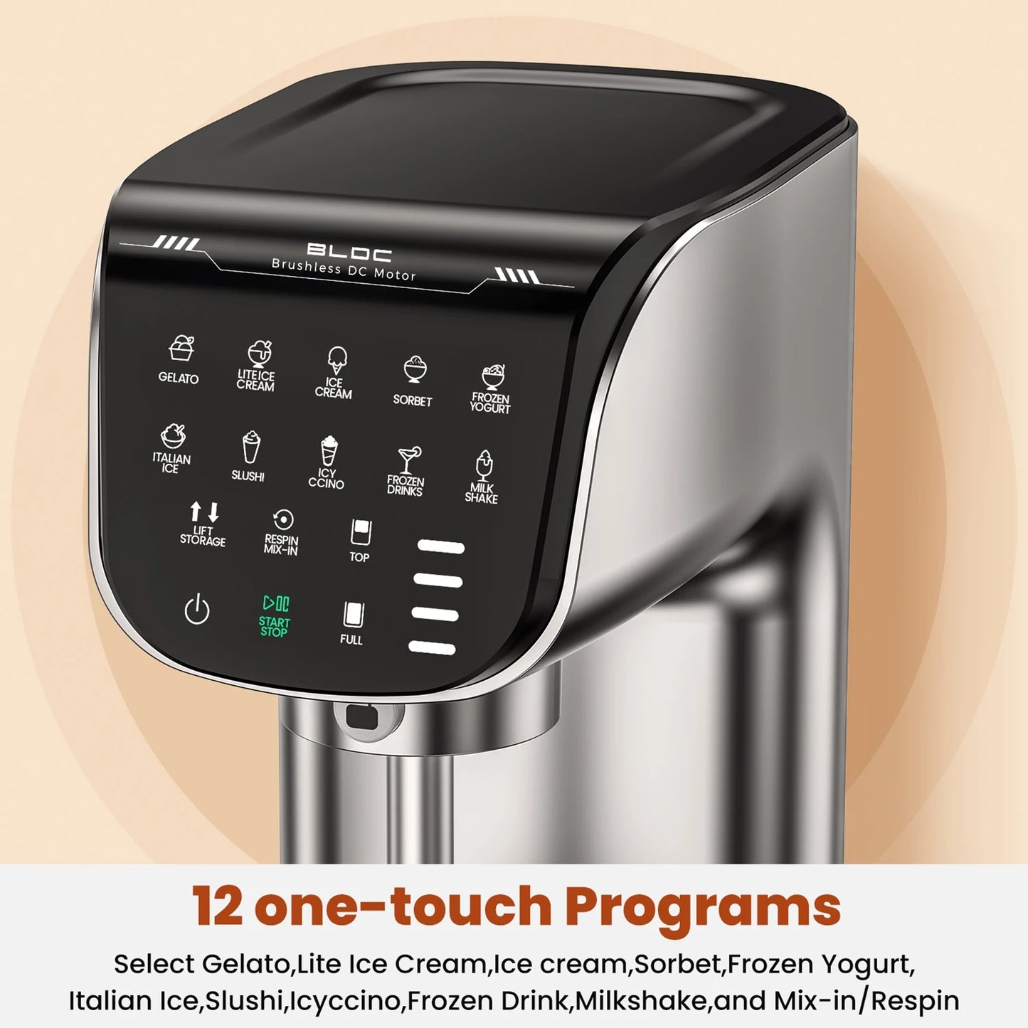 Ice Cream Maker 360° Dual Blade Frozen Treat Machine with 3 Tubs for Gelato Sorbet Yogurt Milkshake One-Touch Programs BPA-Free