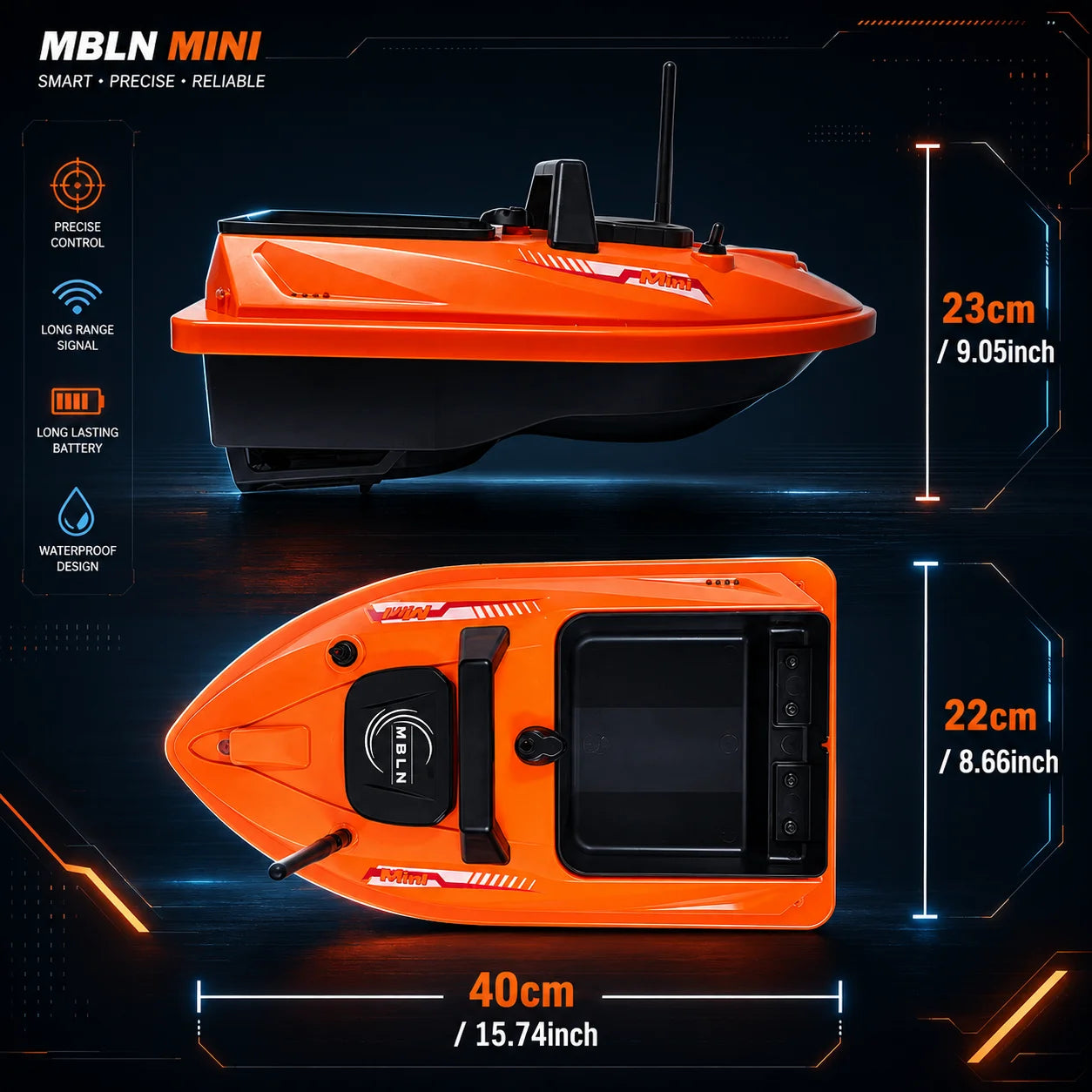 MBLN GPS RC Bait Boat, 500M Remote Fishing Bait Boat with 1.5KG Hopper, Auto Return, Electronic Anchor, Cruise Control
