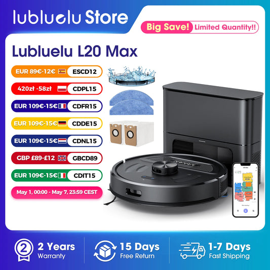 Lubluelu L20Max Self-Emptying 3-in-1 Robot Vacuum Mop - 6000Pa Suction LiDAR Navigation Large Dust Bag Hands-Free 120min Runtime