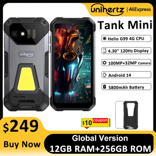 Unihertz 8849 Tank Mini Rugged Smartphone 4.3 Inch Small Cell Phone 24GB+256GB Android 13 5800mAh 100MP Cameras IP68/IP69K Phone