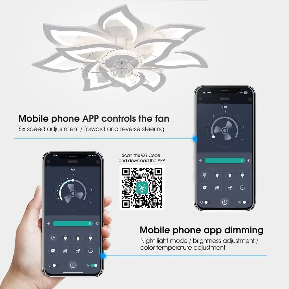 Ceiling Fan with Lights,Modern dimable Flower pattern, Remote Control/app Control, 6 Gear Speeds Fan Ceiling Lamp
