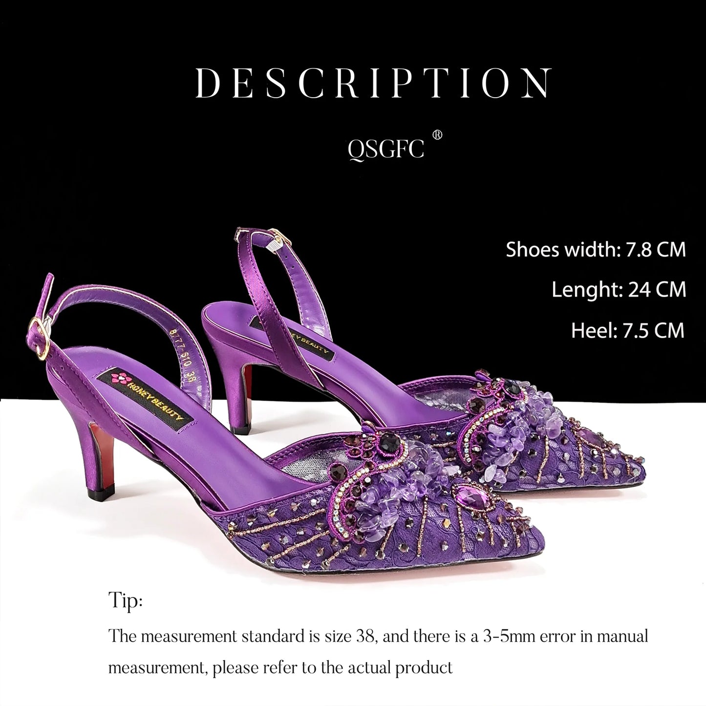 QSGFC Italian Design Rhinestones and Coral Stones Ladies Party Shoes High Heels Pointed Toe Coffee Color Women's Shoes