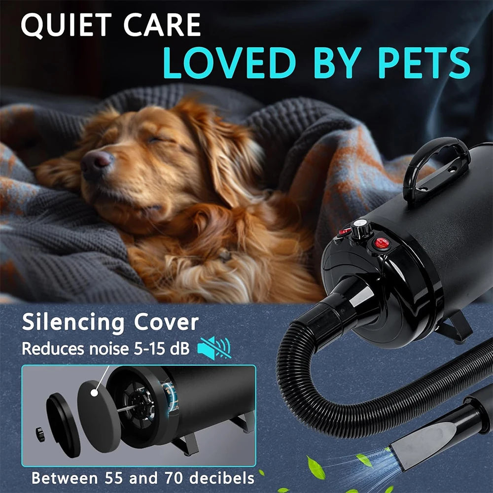 Podofo 5.2HP Professional Dog Grooming Blower Quiet High Power Pet Hair Dryer Fast Drying Machine for Dogs and Cats