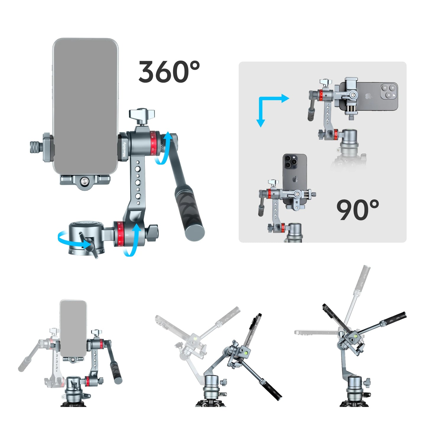 Manbily Mobile Gimbal 3-Axis Stabilizer 360 Degree Rotation Universal Phone Holder YJ-002 with Handle for Mobile iphone Camera