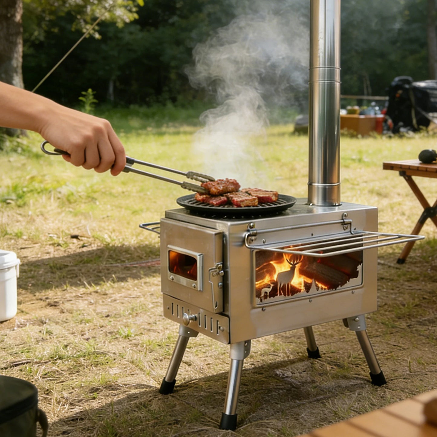 Outdoor Tent  Firewood Stove, Camping Heating Stove, Large Stainless Steel Stove, Outdoor Cooking, Barbecue Heating