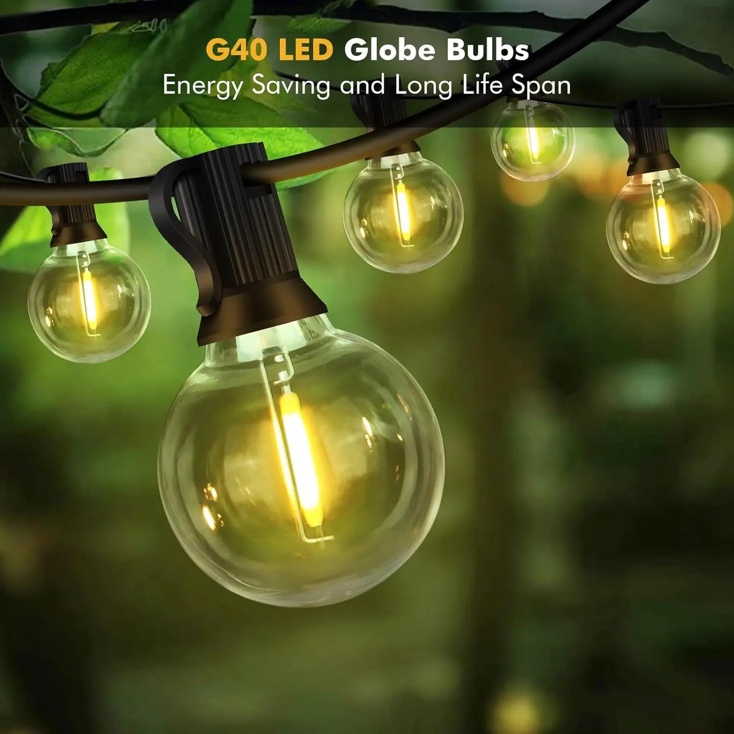 30M/15M/9M G40 LED Globe String Lights Outdoor with EU Plug, Bright Plastic Waterproof Bulbs For Party Garden Garland Lamp