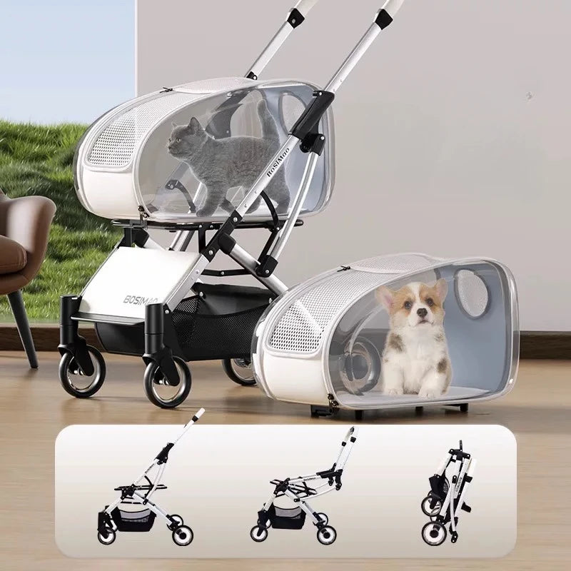 Portable Pet Stroller Folding Disassembling Cat Carrying Outdoor Windproof Rainproof Cat Bag Panoramic Breathable Pet Supplies
