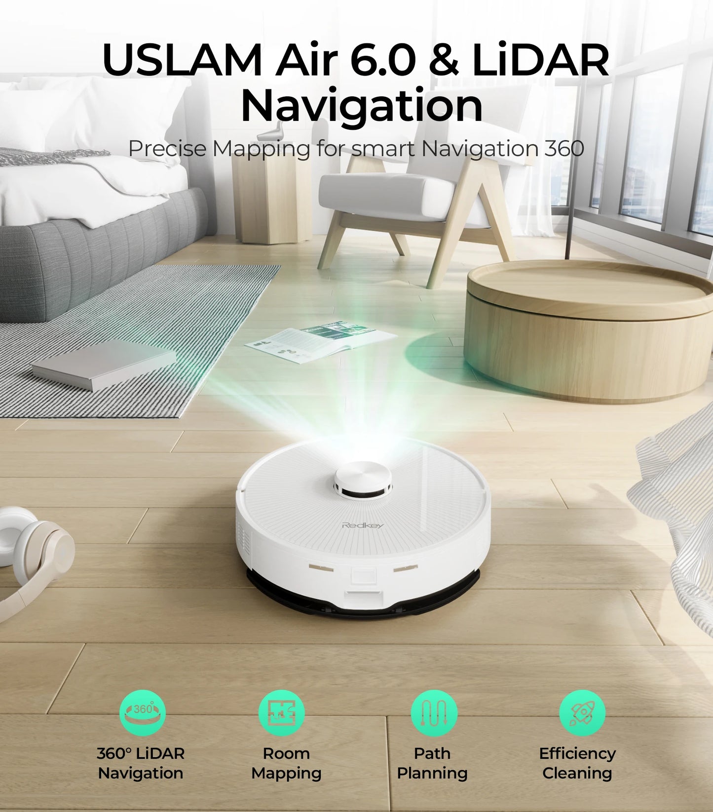 Robot Vacuum Cleaner Redkey R10 ,LiDAR Navigation,APP Control,4000PA Suction,Smart Home Mop,Floor Carpet Washing Tool(1000W)