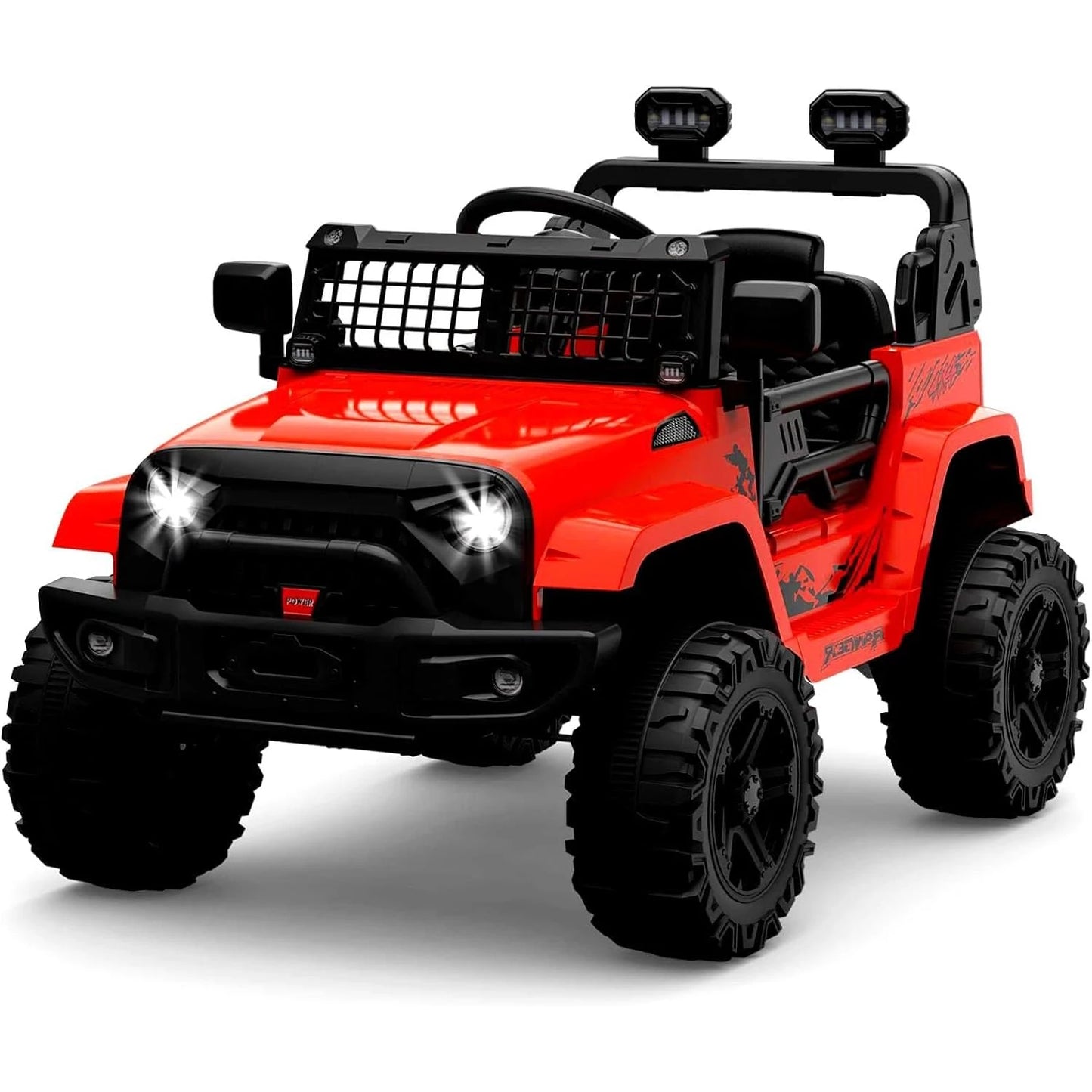 Electric Car Kid 12V Children's Ride On Off-Road Car Toys with Suspension Spring/LED Lights/Bluetooth/2 Speeds for 3 to 8 Years